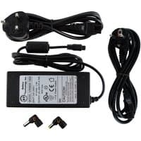 Black BTI AC-U90EU-AR power adapter with multiple cables and two interchangeable tips.