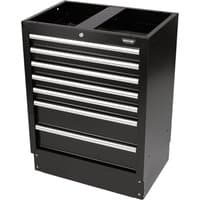 Black BUNKER modular floor cabinet with 7 drawers, silver handles, and 680mm height.