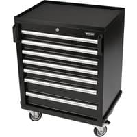 Black BUNKER modular mobile cabinet with 7 drawers, silver handles, and four caster wheels.