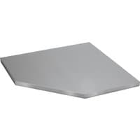 Stainless steel corner worktop with angled edges, designed for 865mm corner cabinets by Bunker.