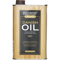 Colron Refined Danish Oil 500ml, rectangular metal can with wood grain label and brown cap.