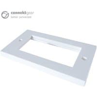 White connektgear AV double faceplate, 4 module, 146x86mm, flat edge design with two screw holes.
