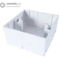 White connektgear AV single back box, 2 module, 45mm deep, square shape with mounting points and cable entry holes.