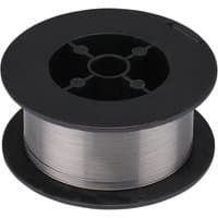 Black spool of Draper 0.8mm flux cored MIG welding wire, 450g, with metallic wire coiled around the center.