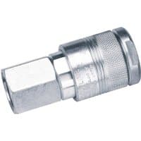 Silver Draper 1/2 BSP female thread air line coupling with knurled grip and hexagonal end.