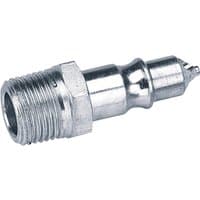 Silver Draper air line screw adaptor connectors with 1/2" male thread, cylindrical shape, pack of 2.
