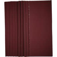 Pack of 10 Draper 1/2 sanding sheets, 115 x 280mm, 120 grit, rectangular, maroon color, stacked neatly.