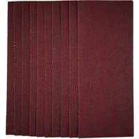 Pack of 10 Draper sanding sheets, 115x280mm, 40 grit, dark red-brown color, rectangular shape, textured surface.