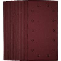 Pack of 10 maroon Draper sanding sheets, 115x230mm, 80 grit, with hook and loop backing, arranged in a stack.
