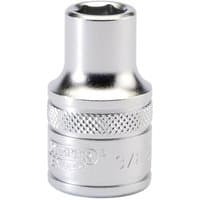 Silver Draper 1/2" square drive 6 point imperial socket, 1 1/4 inch, with knurled grip and polished finish.