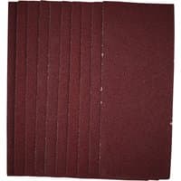 Pack of 10 Draper 1/3 sanding sheets, 93x230mm, 40 grit, dark red-brown color, rectangular shape.