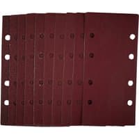 Pack of 10 Draper sanding sheets, maroon color, 93x190mm, with hook and loop attachment, assorted grit, six holes on each.
