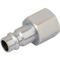 Silver Draper 1/4" BSP female nut PCL Euro coupling adaptor with hexagonal body and smooth cylindrical connector.