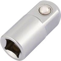 Silver Draper socket converter, 1/4" female to 3/8" male, cylindrical with a smooth finish and visible ball detent.