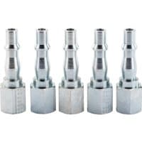 Five silver Draper 1/4" female thread PCL coupling screw adaptors with hexagonal bases.