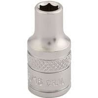 Silver Draper 1/4'' square drive socket with knurled grip and engraved size marking.