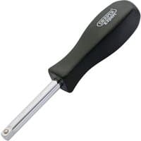 Black Draper 1/4'' square drive spinner handle with a chrome shaft and ergonomic grip.