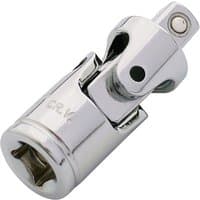 Silver Draper 1/4'' square drive universal joint with swivel head and polished chrome finish.