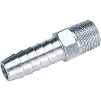 Silver Draper 1/4" taper 3/8" bore PCL male screw tailpiece with threaded end and ribbed body, set of five.