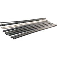 "Draper 10-pack metal cutting junior hacksaw blades, black and silver, with fine teeth and rounded ends"