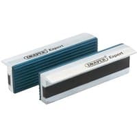 Blue and silver Draper 100MM soft jaws for engineers vice, featuring ribbed grip and branded with "Draper Expert".