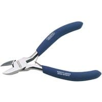 Draper 110MM carbon steel diagonal side cutter with blue rubber grips and sharp cutting edges.