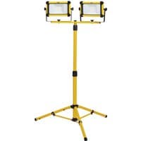 Yellow Draper tripod site light with dual 10W SMD LED panels, adjustable height, and sturdy tripod base.