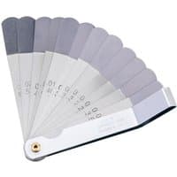 Draper 12 Blade Metric and Imperial Angled Tappet Gauge with fan-shaped metal blades and measurement markings.