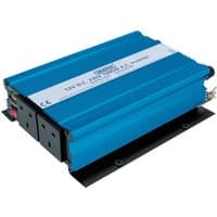 Blue Draper 12V DC-AC inverter, 1000W, with black mounting base and dual AC outlets on the side.