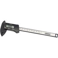 Black and silver Draper 6" carbon fibre digital caliper with LCD display and measurement scale.