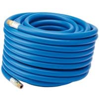 Blue Draper 20M air line hose with 1/4" BSP fittings and 8mm bore, coiled neatly with brass connectors.