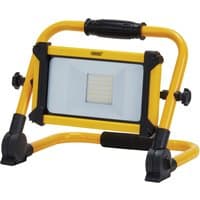 Yellow Draper folding site light, 20W, 2200 lumens, with black frame and handle, rechargeable, 230V.