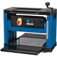 Blue Draper 230V thicknesser, 330mm, 2000W, with black control panel, red safety switch, and adjustable depth gauge.