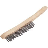 Wooden-handled wire scratch brush with two rows of metal bristles, 290mm length by Draper.