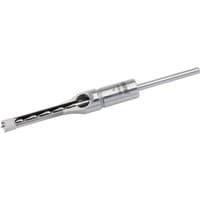 "Draper 3/8 inch mortice chisel with 13/16 inch bit, silver metal finish, cylindrical shape, grooved cutting edge"