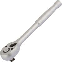 Silver Draper 3/8'' square drive ratchet with 72-tooth mechanism and ergonomic handle.