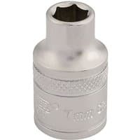 Silver Draper 17mm socket with 3/8" square drive, 6-point design, knurled grip, and engraved size marking.