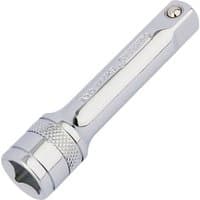 Draper 3/8" square drive extension bar, 150mm, chrome finish with knurled grip and engraved branding.
