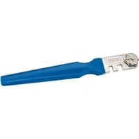 Blue-handled Draper glass cutter with six-wheel metal cutting head and ergonomic grip, 125mm length.