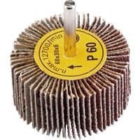 Draper abrasive flap wheel, 60x30mm, 60 grit, with brown sanding flaps and yellow label on metal spindle.
