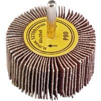 Brown Draper abrasive flap wheel, 60x30mm, 80 grit, with yellow center label and metal shaft.