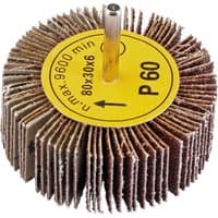 Draper abrasive flap wheel, 80 x 30mm, 60 grit, with radial sandpaper flaps and central metal shank.