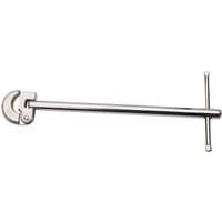 Draper adjustable basin wrench with 27mm capacity, silver metal with T-shaped handle and pivoting jaw.