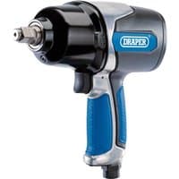 Black and blue Draper air impact wrench with 1/2" square drive and ergonomic grip.