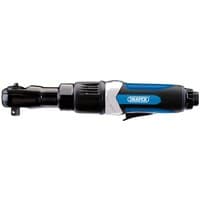 Black and blue Draper air ratchet with 3/8" square drive and ergonomic grip handle.