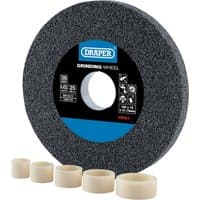 Draper grey grinding wheel, 150x16mm, 36 grit, with blue label and five beige bushings.