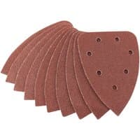 Brown triangular Draper sanding sheets, 60 grit, with six holes, fanned out in a stack.