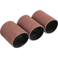 Three brown cylindrical sanding sleeves, 45x60mm, 80 grit, by Draper.