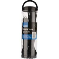 Draper assorted nylon cable tie pack in a clear cylindrical container with black handle, containing 650 pieces.