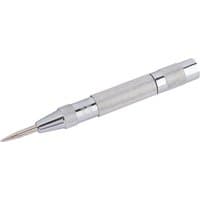Silver Draper automatic centre punch, 125mm, with textured grip and pointed tip for marking surfaces.